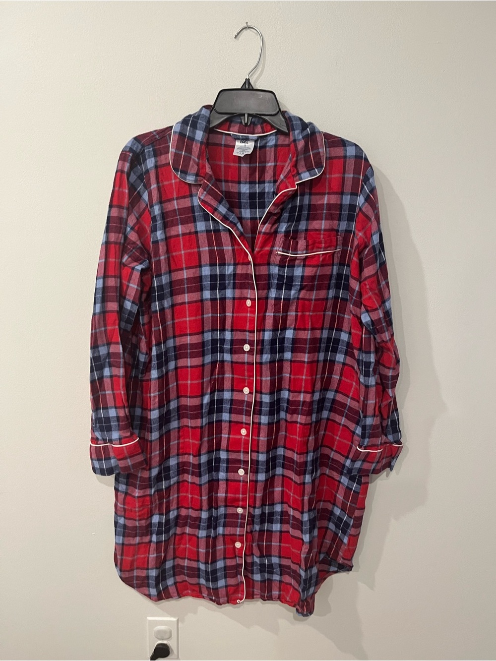 EUC Lands End Flannel Plaid Button-Up Nightshirt Pajama Women XL